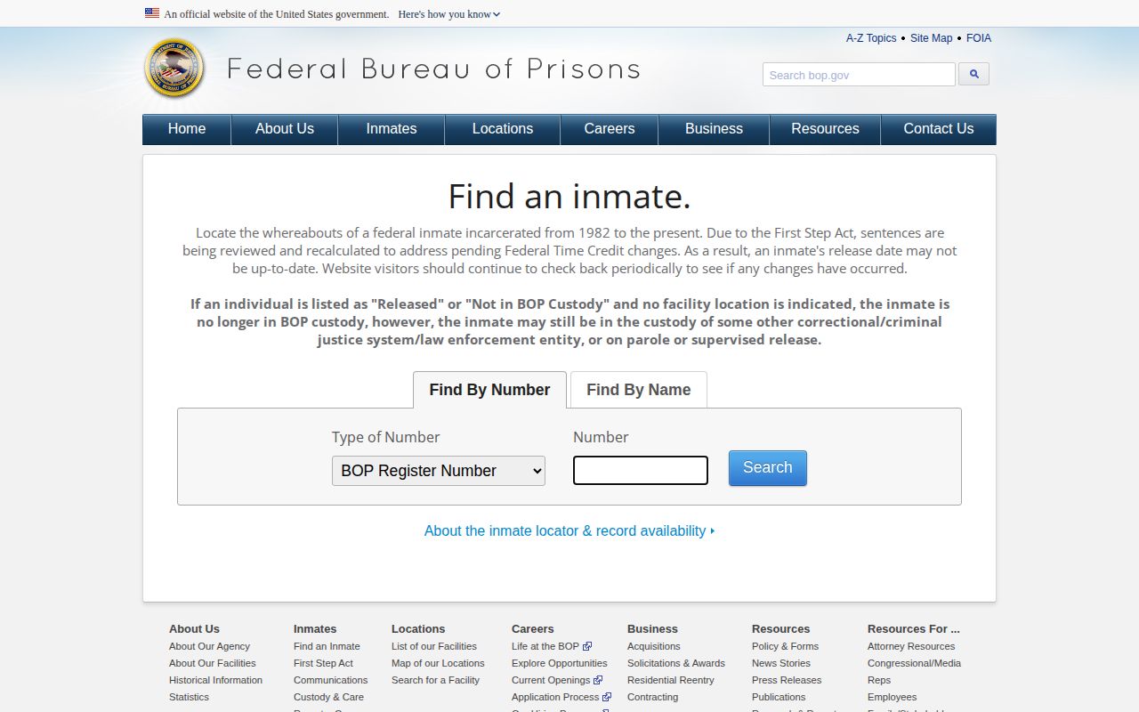 Federal BOP inmate release lookup serving Fulton County