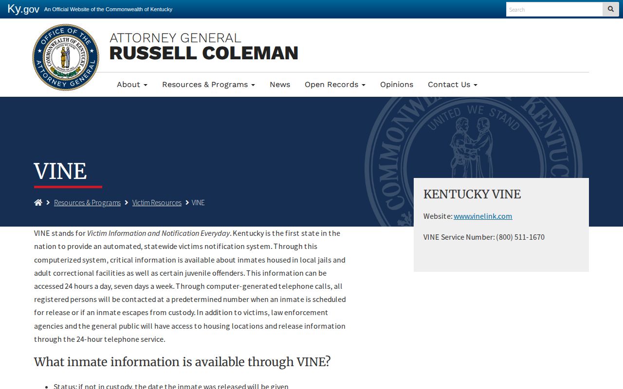Kentucky VINE instructions for Fulton County released inmate status